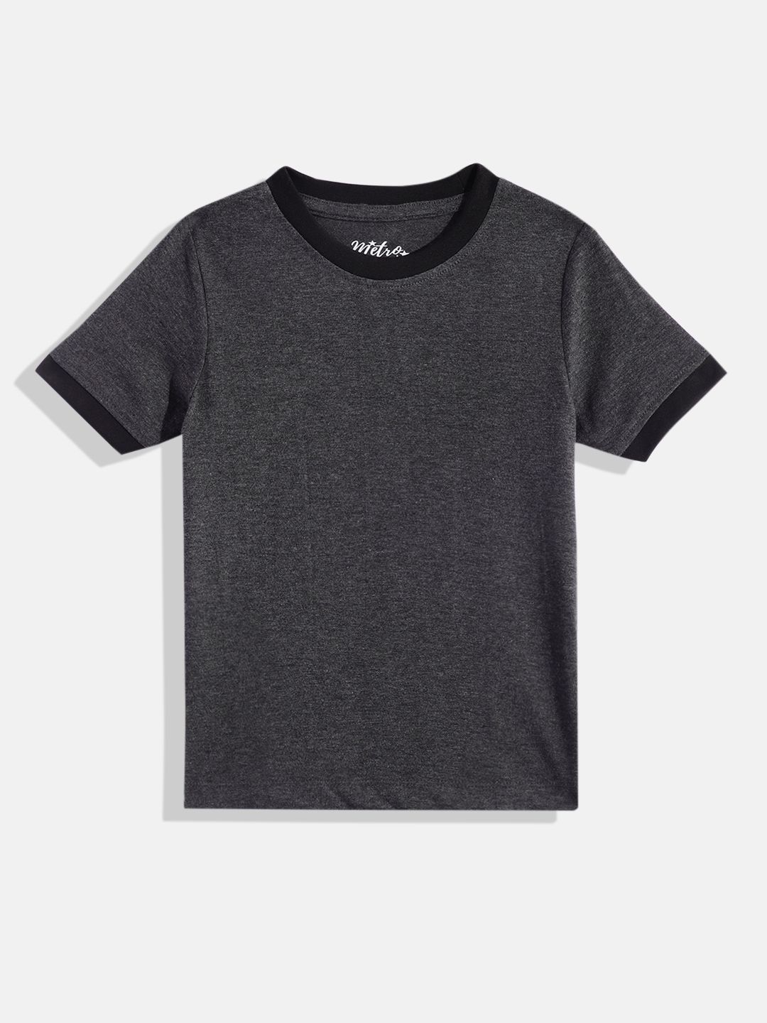 Boys Solid Round Neck T-shirt with contrast rib