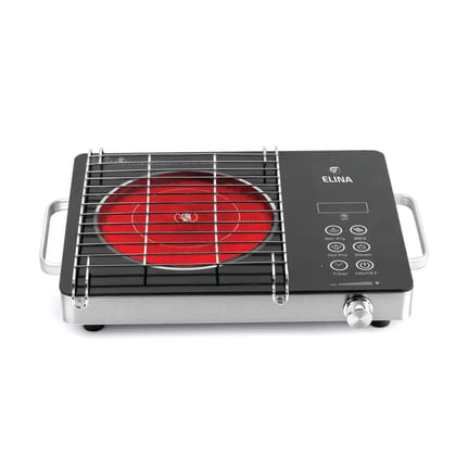 Elina Premium 2200W Radiant Infrared Cooktop With Grill Stand | 4 Preset Cooking Functions | Touch Panel | Time Control | Over Heating Protection | Suitable with all Type of Utensils | 1 Year Warranty