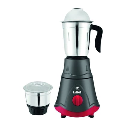 Elina 500-watt Mixer Grinder | 2 Jars Liquidizing Jar (1.25L) Chutney Jar (0.4L) | ISI Certified | 304 Grade SS Blade | 3 Speed Options with Whip | Best for Wet Grinding & Blending | 1 Year Warranty