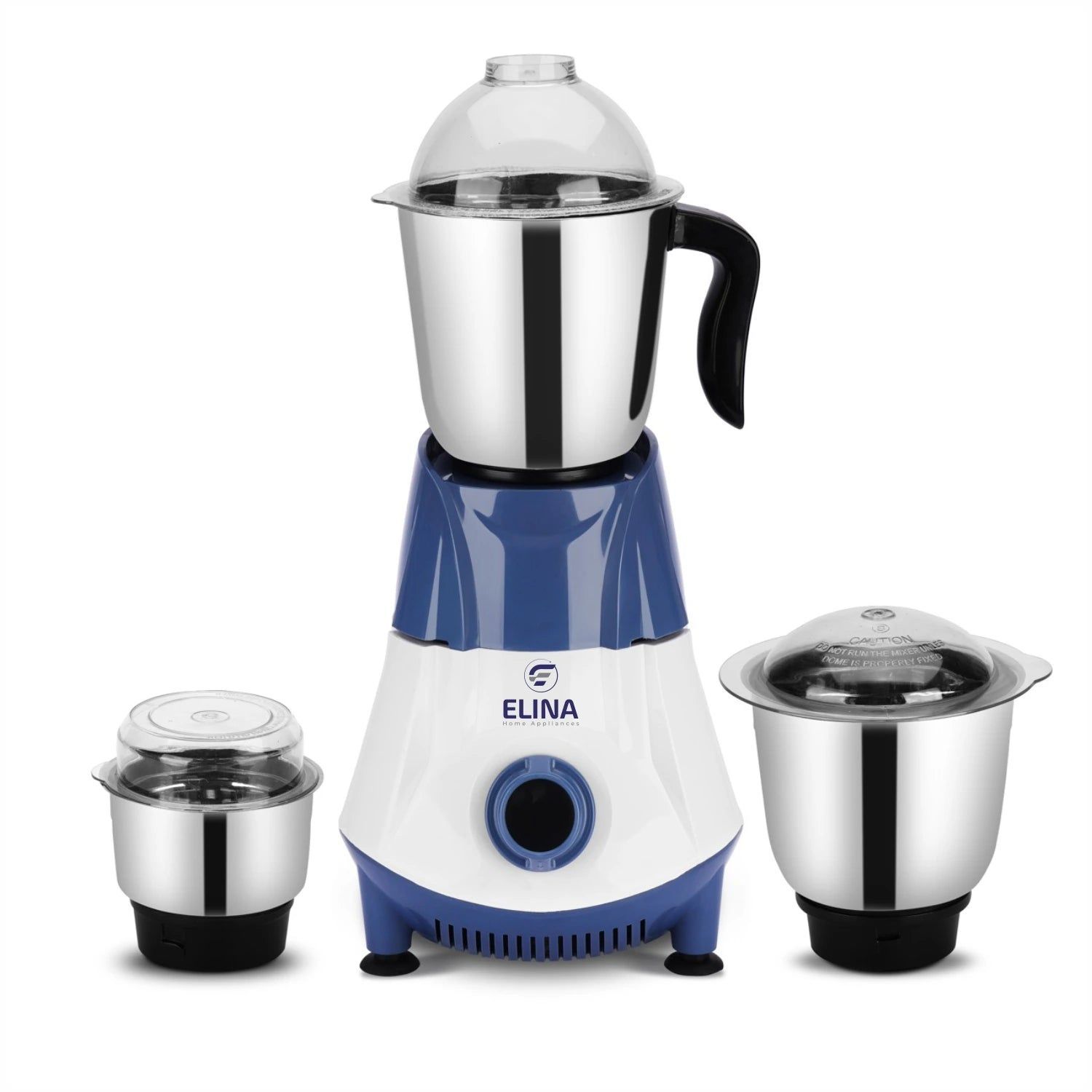 Elina Powerful 750W Silent Copper Motor Mixer Grinder | 3 Jars: Liquidizing Jar (1.25L), Wet Grinding (0.8L) Chutney Jar (0.4L) | ISI Certified | 304 Grade SS Blade | 3 Speed with Whip | 1 Year