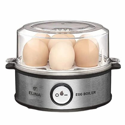 Elina Smart Stainless Steel Egg Boiler | Boil up to 7 Eggs - 360 Watts | 3 Boiling levels: Soft, Middle and Hard | Automatic, Overheat Protection | Easy to clean | 1Year Warranty