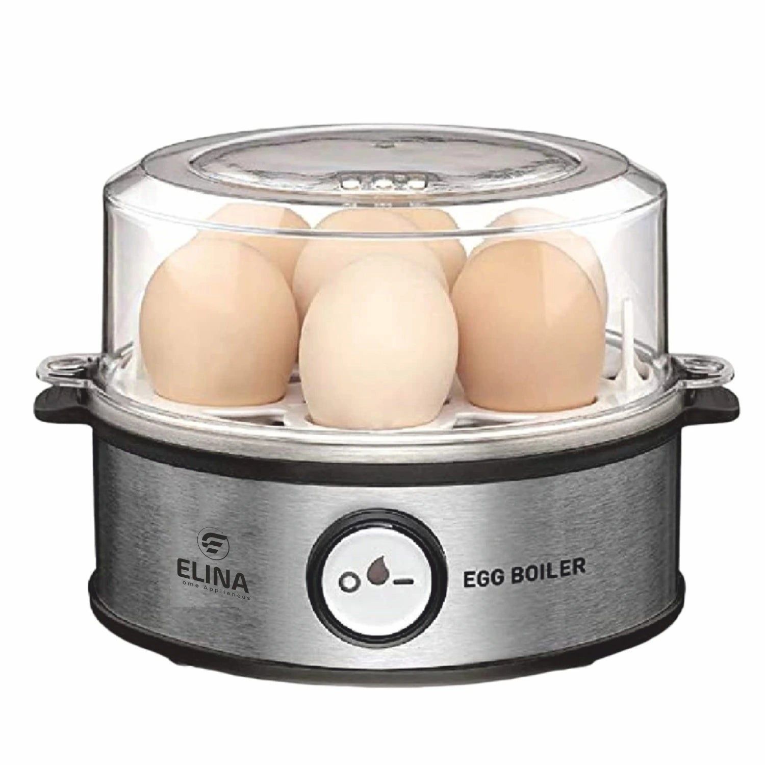 Elina Smart Stainless Steel Egg Boiler | Boil up to 7 Eggs - 360 Watts | 3 Boiling levels: Soft, Middle and Hard | Automatic, Overheat Protection | Easy to clean | 1Year Warranty