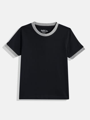 Boys Solid Round Neck T-shirt with contrast rib