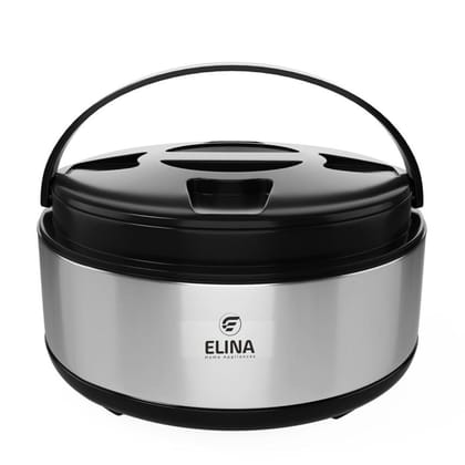 Elina Double Walled PUF Insulated Stainless Steel Casserole with Plastic Cover & Handle | Leak-Proof | Lightweight | Odour-Proof | Ideal for Keeping Food Hot for Long Hours, Silver