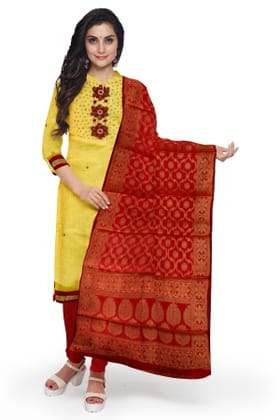 Yellow Chanderi Salwar Suit Fabric with Silk Dupatta