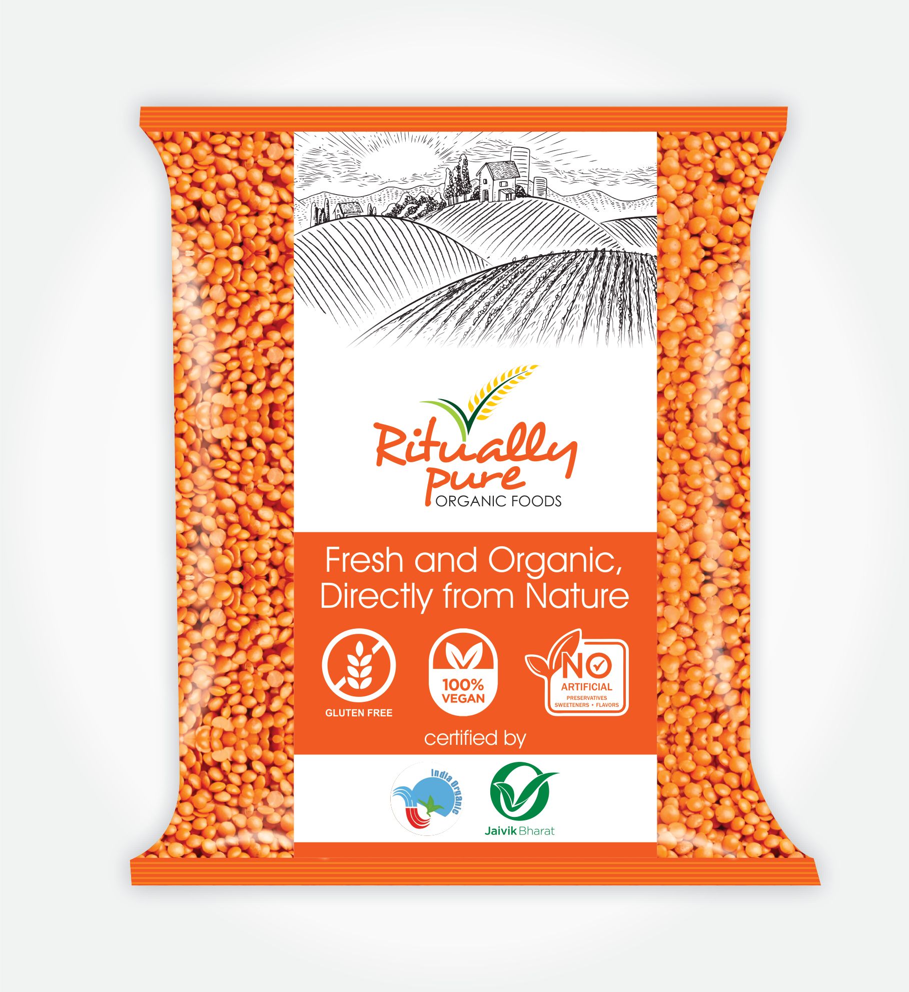 Ritually Pure 100% Organic | Dry & Unpolished Pulses | Malka Masoor | 500 Gm Pack