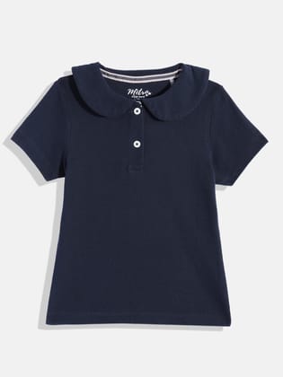 Girls Solid Polo Collar T-shirt