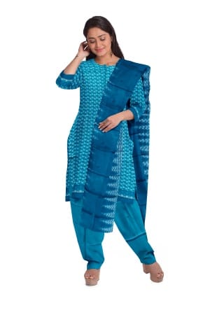 Blue Cotton Salwar Suit Fabric with Cotton Dupatta