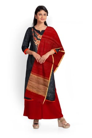 Black Chanderi Salwar Suit Fabric with Silk Dupatta