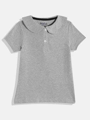 Girls Solid Polo Collar T-shirt