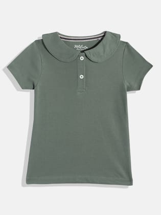 Girls Solid Polo Collar T-shirt