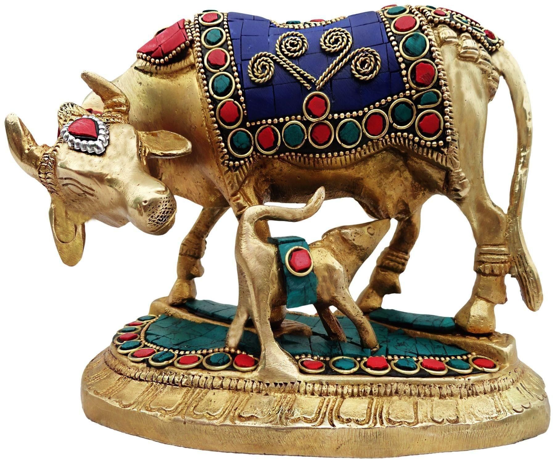 Brass Showpiece Gaye bachada stone Statue - 6.5*4*5 inch (BS382)