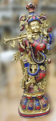 Brass Showpiece Krishna God Idol Statue - 14*8.5*36 Inch (BS1553 K)