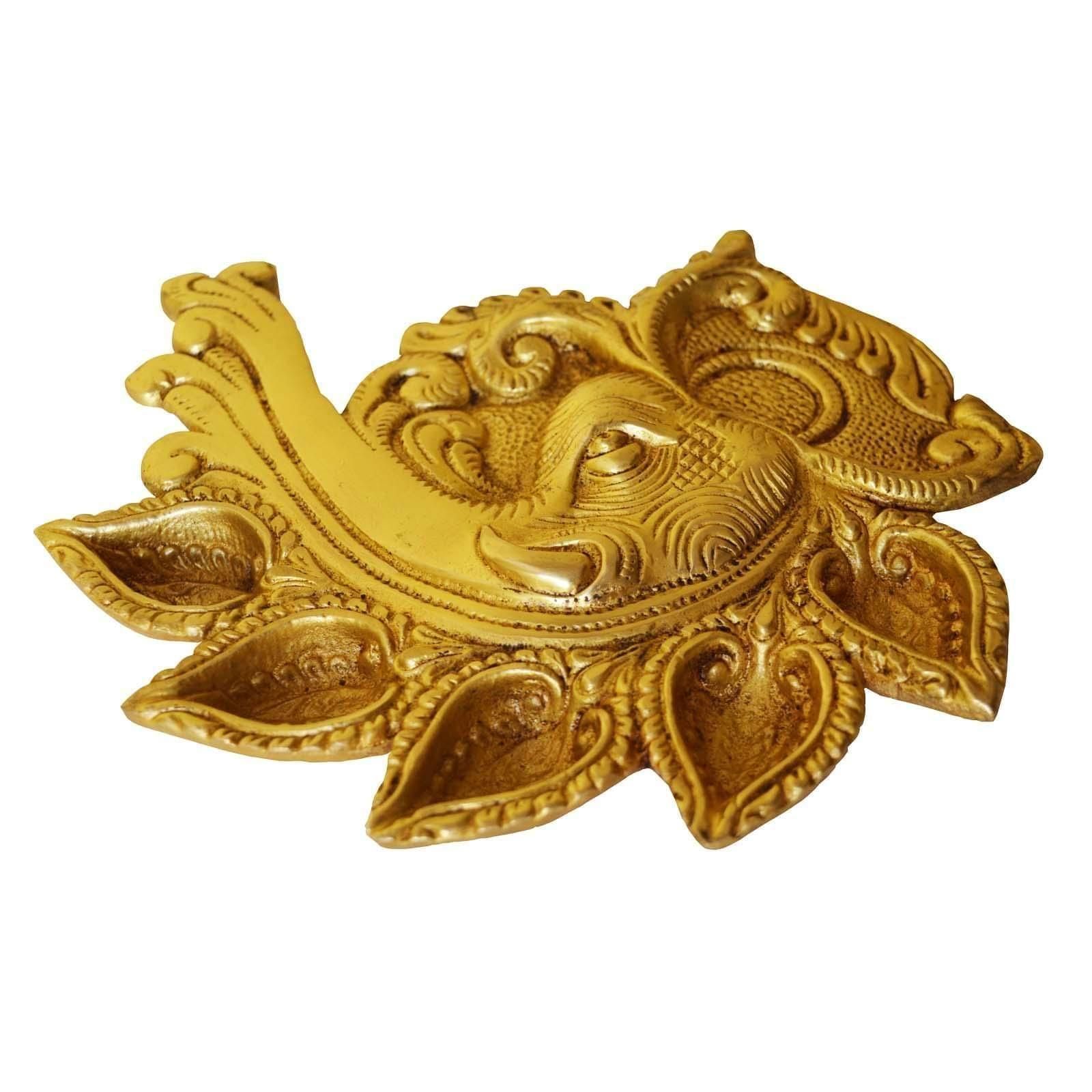 Brass Elephant Face Conch Shape Deepak 5 Wicks - 8*1*7 inch (BS1187 A)