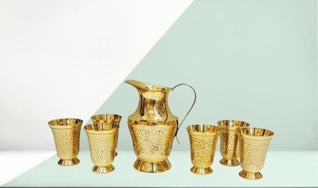 Brass Glass Lemon Set 1 Jug And 6 Glass (Z234 C)