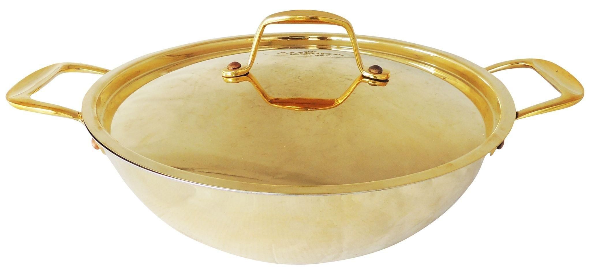 Brass Kadai With Cover No. 3, 15.2 - 15.2*11.8*5.5 inch (Z473 C)