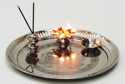 Steel Puja Thali  - 11.5*11.5*1.8 inch (S039 E)