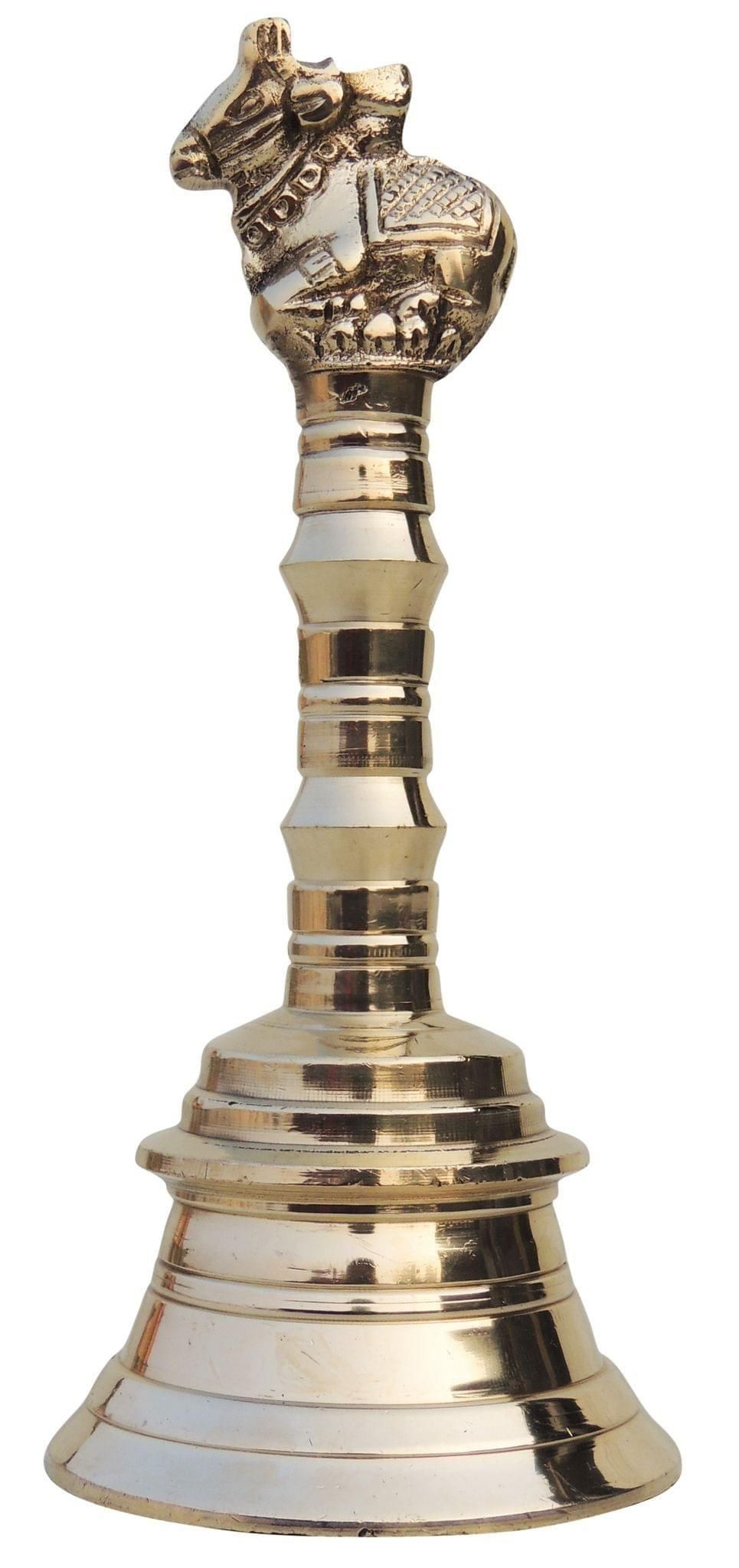 Brass Pooja Hand Bell, Nandi Ganti (1/4)  - 2.5*2.5*5.5 inch (F681 F)