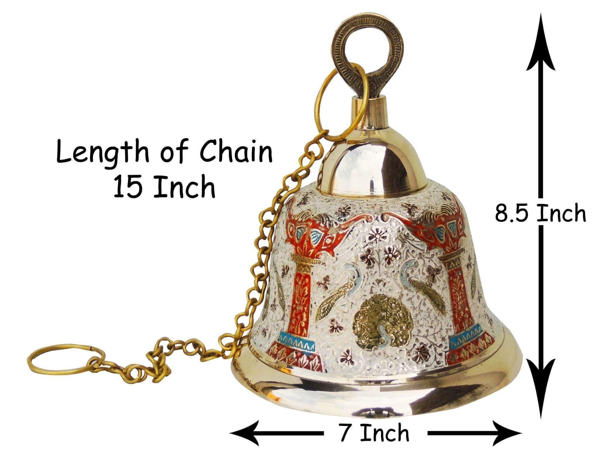 Brass Hanging Temple Pooja Bell, Bell White Color - 7*7*8.5 inch (F511 A)