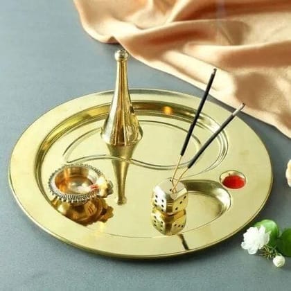 Brass Pooja Thali- 9.5*9.5*0.5 inch (Z134 A)