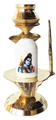 Brass Shiv Ling white Stone No. 1 - 3*2*4 inch (Z462 B)