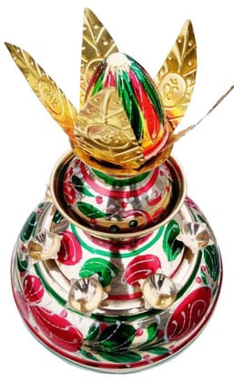 Multicolored Brass Mangal Kalash  - 11.8*11.8*16.6 inch (Z417 D) 9.8 Liter