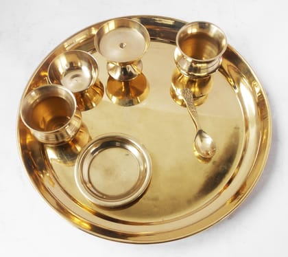 Brass Jain Swaraj Puja Thali Set- 10*10*1 inch (Z395 D)