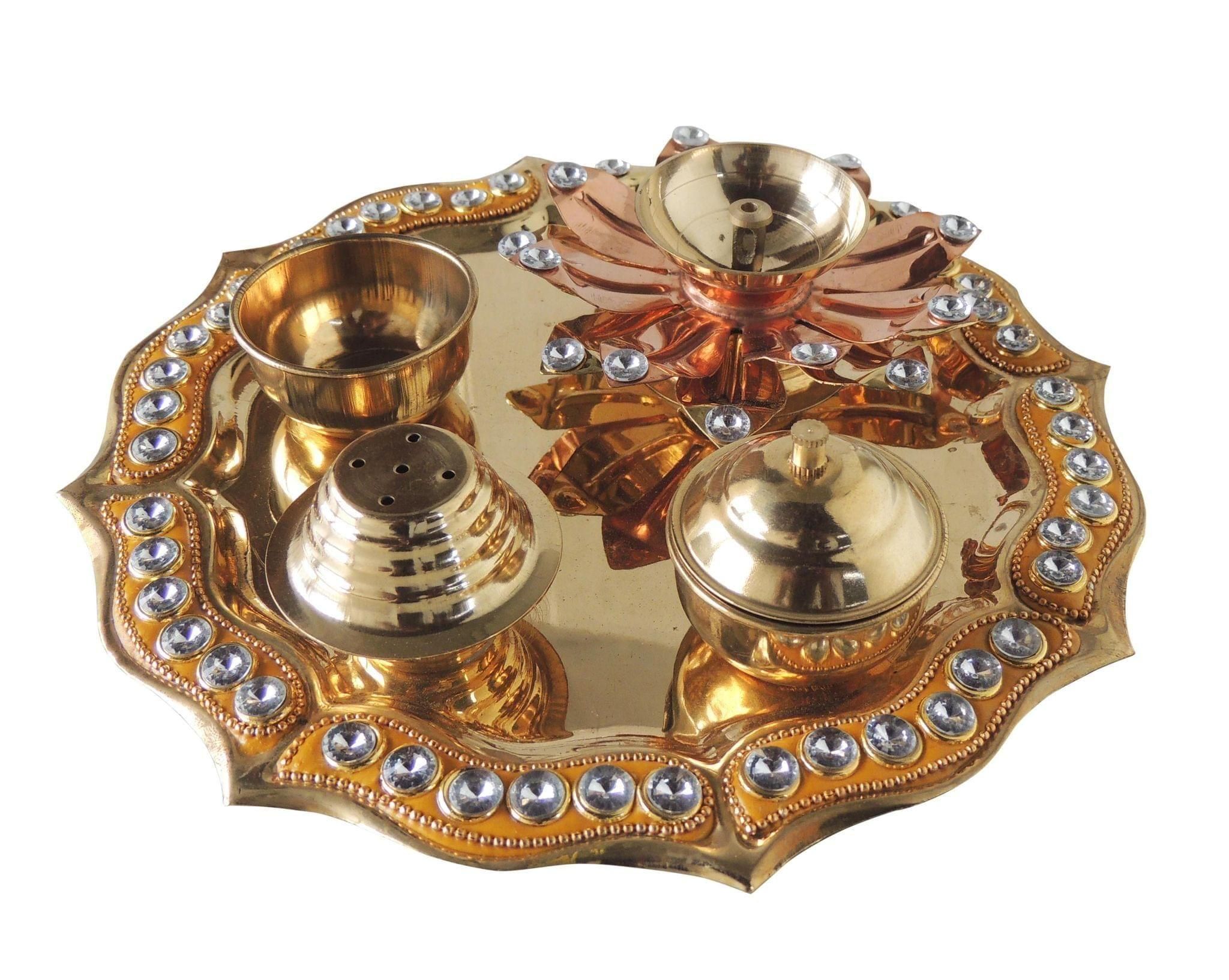 Brass Pooja thali Fancy Yellow-8*8*1.5  (Z536 A)