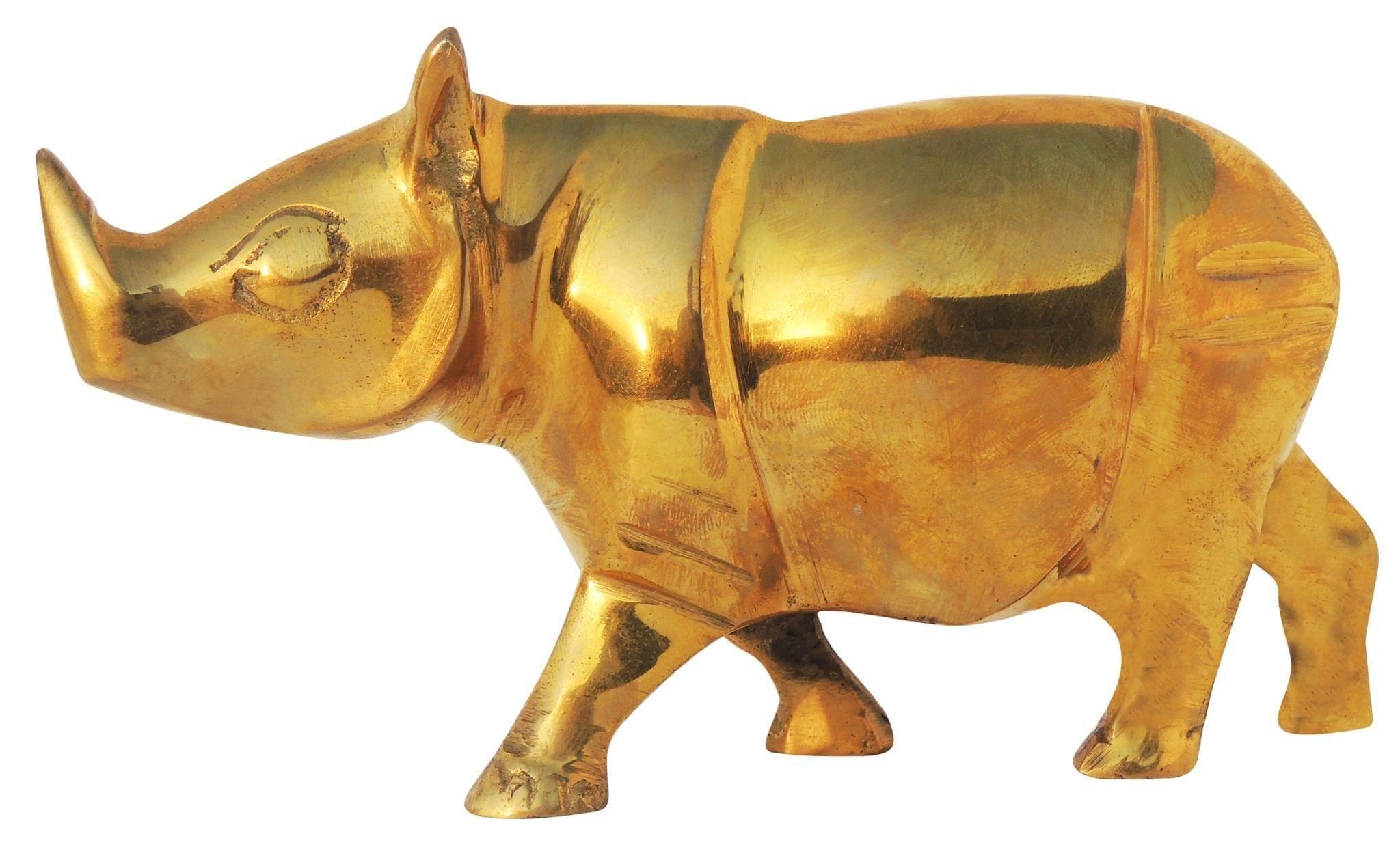 Brass Table Decor Showpiece Rhino, Ganda Statue - 6*2*3.2 Inch (AN198 C)