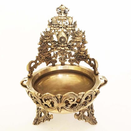 Diwali Decor Brass Metal Urli Home/Event Decor Hand Carved Urli/Pot - 8*8*12 inch (BS1143 A)