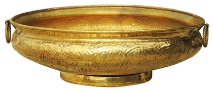 Brass Urli with Handwork Diameter 35 inch (F574 Y) - 35*35*11.2 inch (F574 Y)