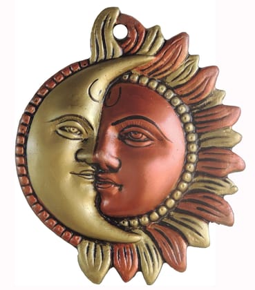 Aluminium Wall Hanging Half Surya (Sun) and chandrama (Moon) face - 5.3 inch (AS209 A)