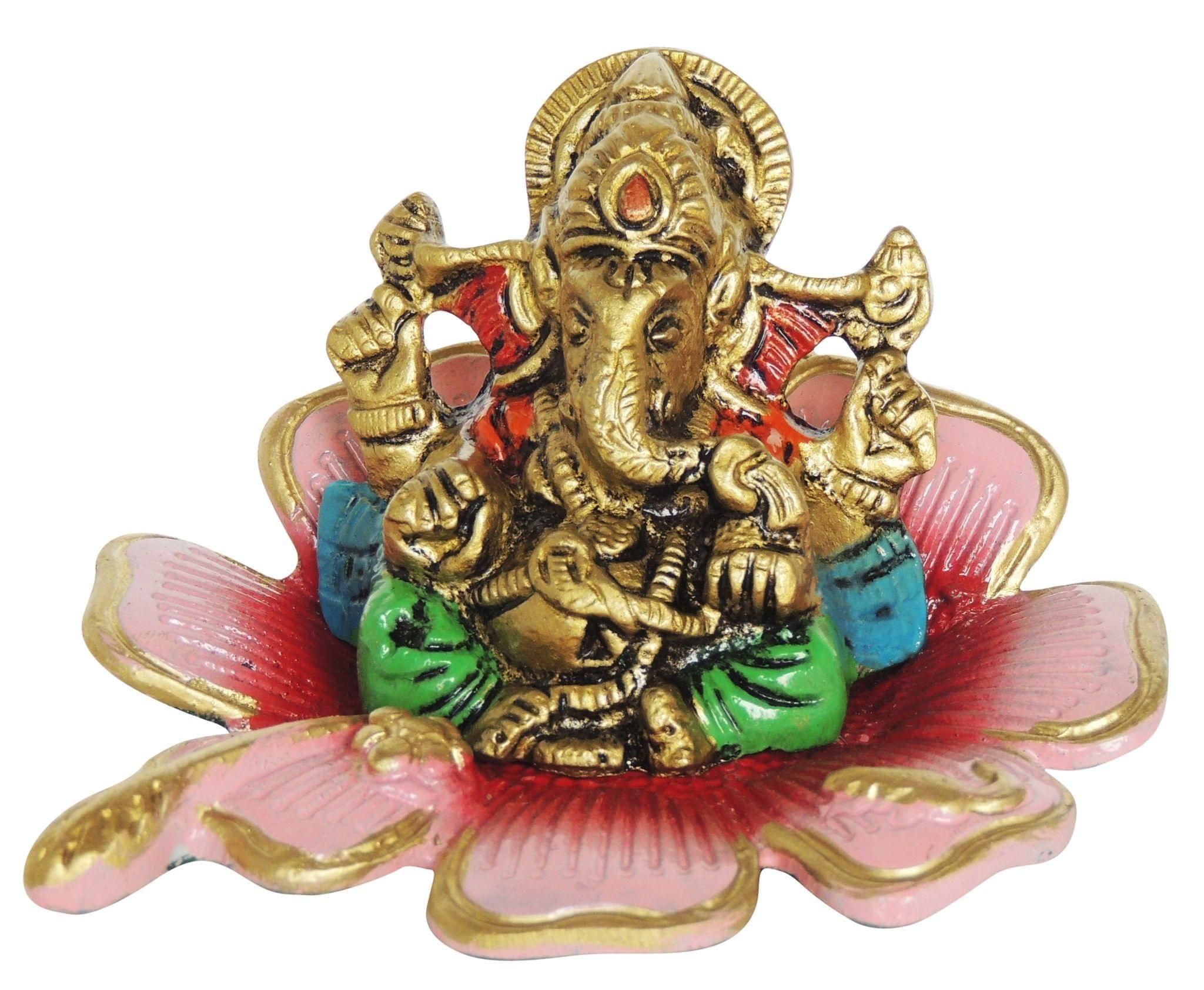 Aluminium Showpiece Ganesh On Kamal Statue - 4.5*4*2.5 Inch (AS097 G)