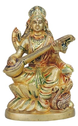 Brass Showpiece Saraswati God Idol Statue-3.5*2*6 Inch (BS1413 C)