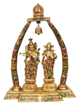 Brass Showpiece Radha Krishna Darbar Colour God Idol Statue  - 24.5*9.8*31.7 inch (BS301 B)