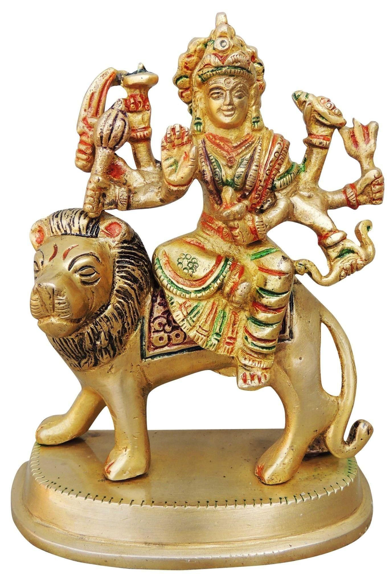 Brass Showpiece Durga Ji God Idol Statue - 4.4*2*5.7 inch (BS937 A)