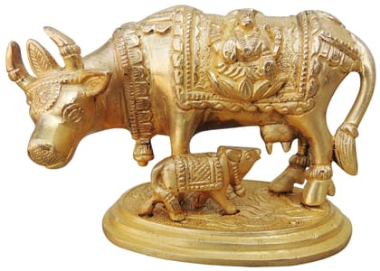 Brass Showpiece Cow with Base Statue - 5*2.8*3 inch (BS889 A)