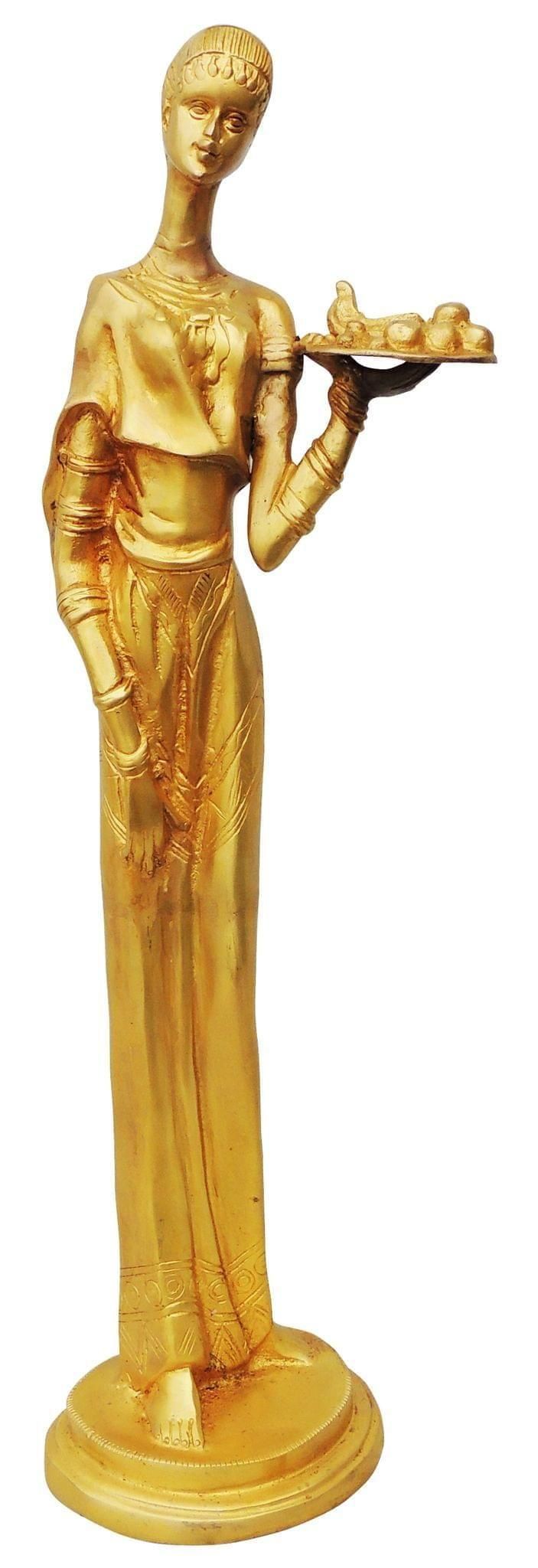 Brass Showpiece Lady With Fruits Statue - 5*4.5*19 Inch (BS854 C)