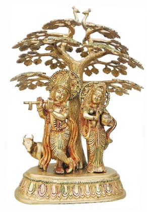 Brass Showpiece Tree radha krishna with cow God Idol Statue  - 11.5*8.5*16.4 inch (BS828 B)