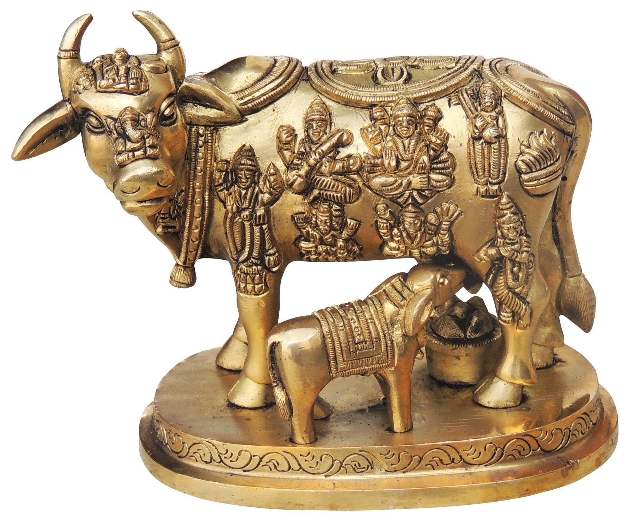 Brass Showpiece Cow With Calf Statue - 6*3.7*5.2 inch (BS984 B)