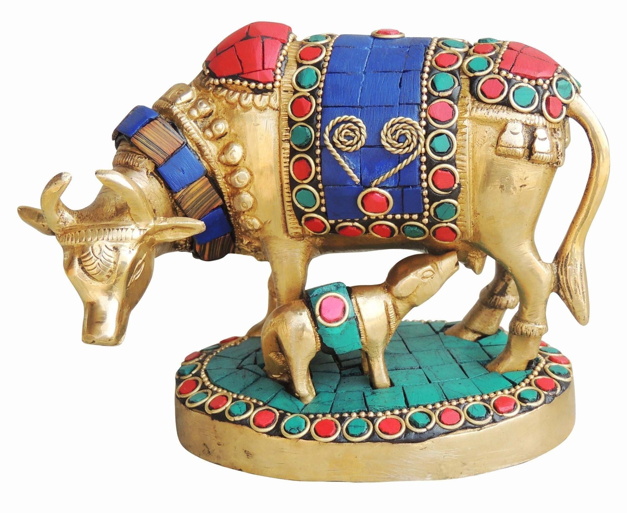 Brass Showpiece Cow Stone Statue - 5.5*2.5*4 inch (BS982 A)