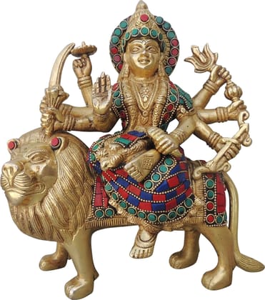 Brass Showpiece Durga Ji God Idol Statue - 8.2*3.2*9.5 inch (BS964 A)