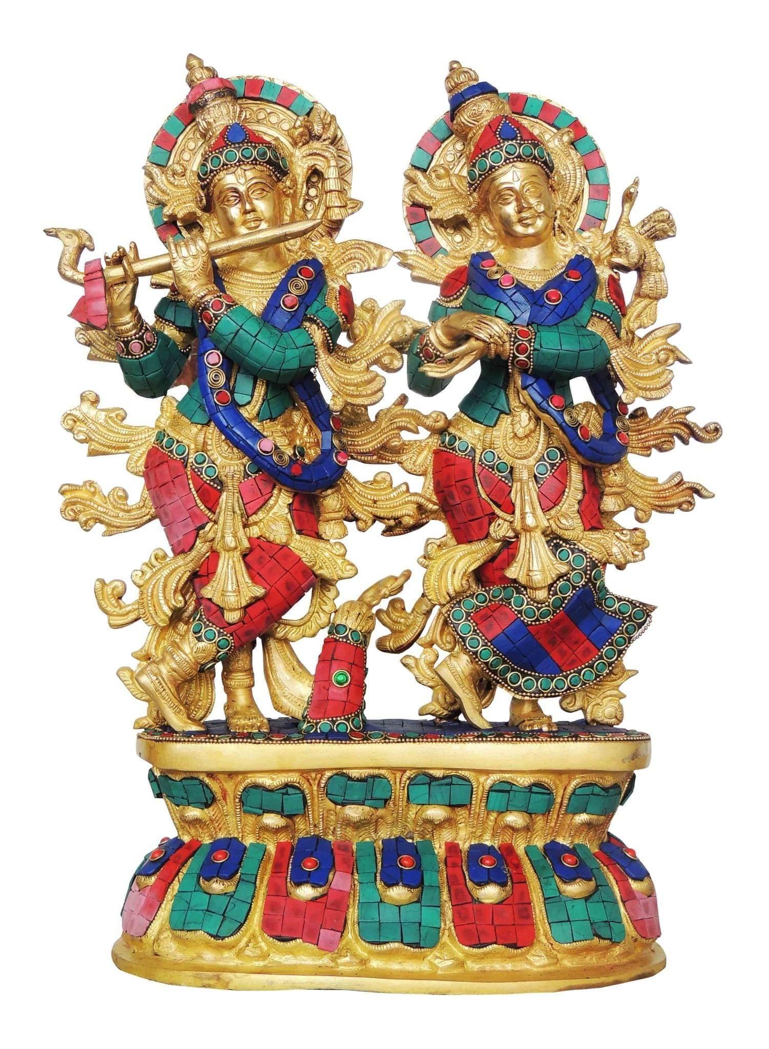 Brass Showpiece Radha krishna Big with base God Idol Statue  - 14*5.6*17 inch (BS961 B)