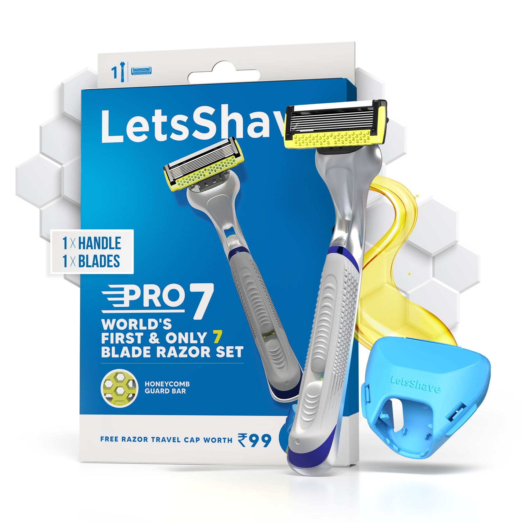 LetsShave Pro 7 Max Shaving Razor for Men with 1 Blades & 1 Handle + Razor Cap