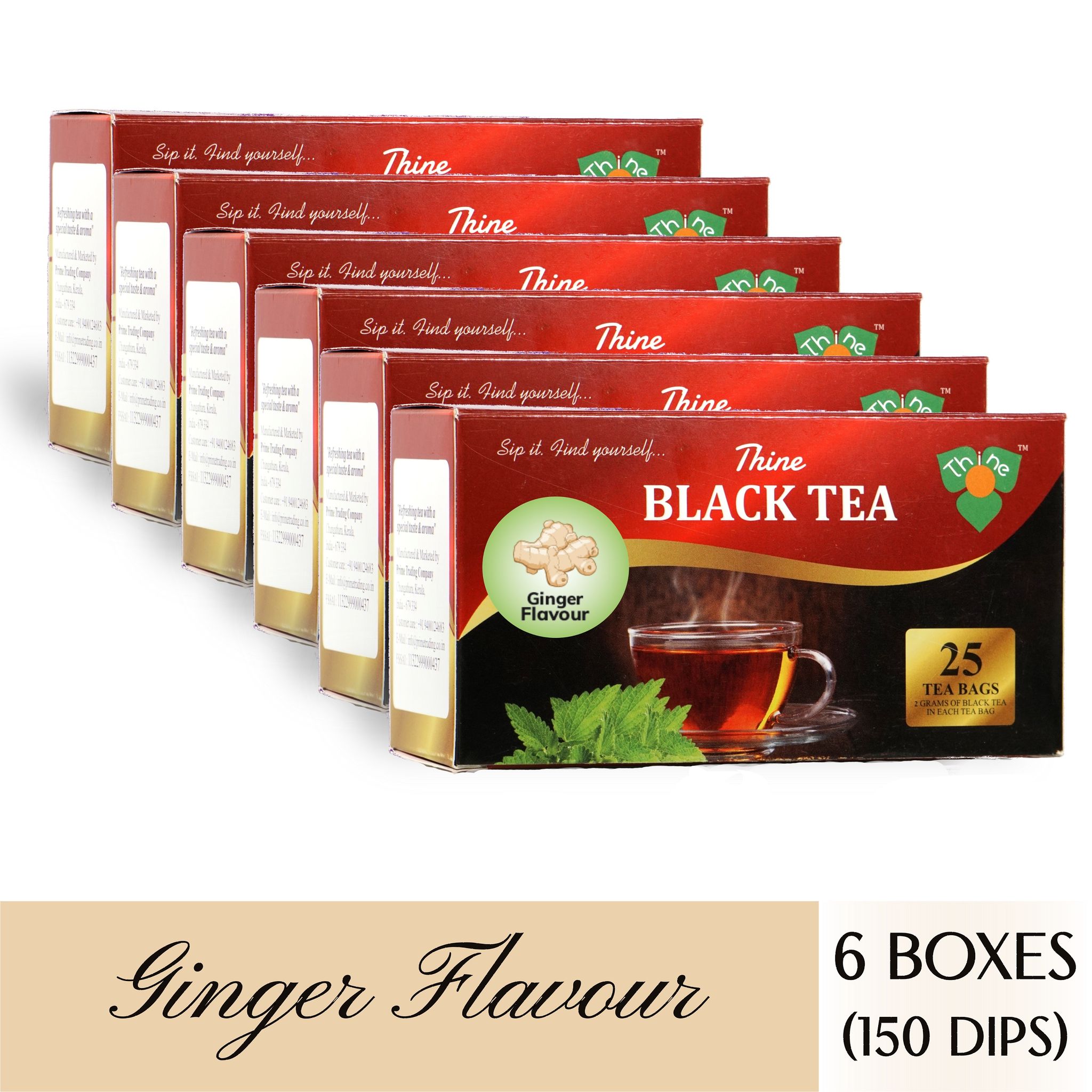 BLACK TEA BAG / DIP TEA BAG - GINGER FLAVOURED - 150 BAGS / 6 PKTS OF 25 TEA BAGS