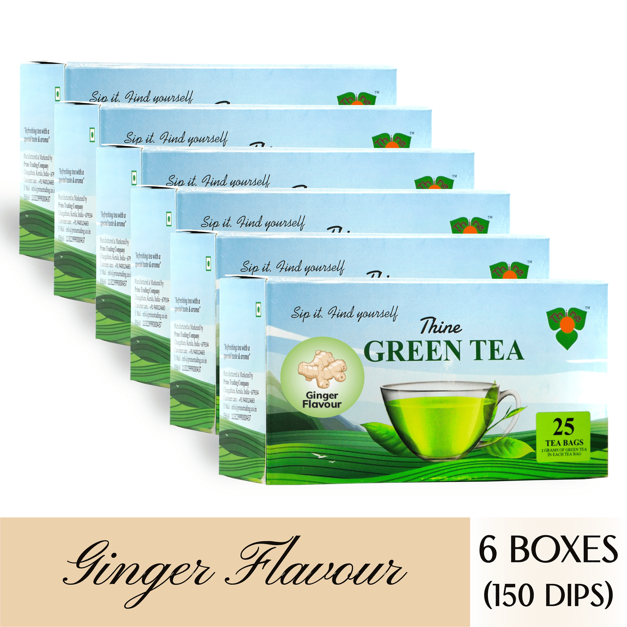 GREAN TEA / DIP TEA BAG GINGER FLAVOURED - 150 BAGS / 6 PKTS OF 25 BAGS