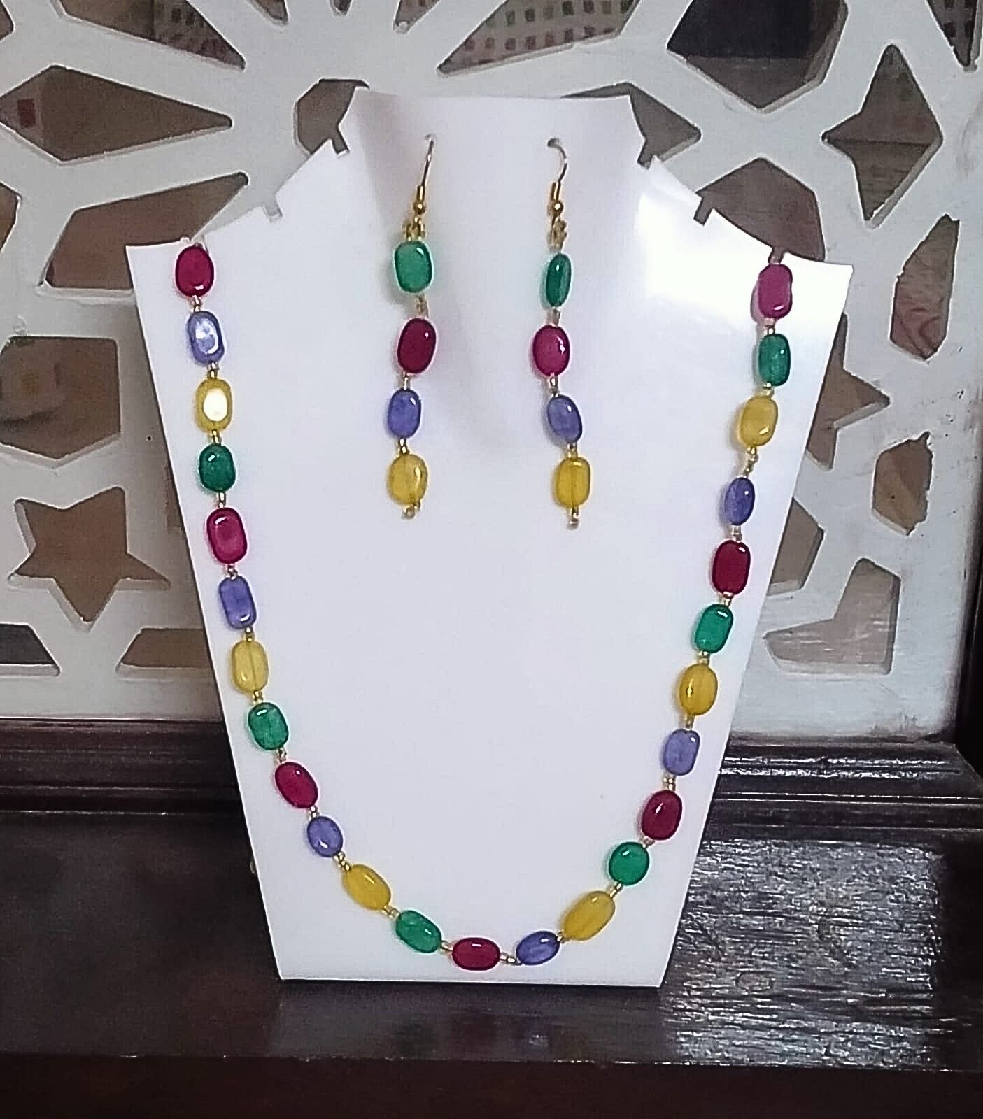 Handmade Quartz Flat Glass Beads Necklace Set-(NL-05)