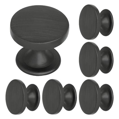 Matt Black Solid Zinc Round Cabinet Knob 1.18 inch 6 Pcs