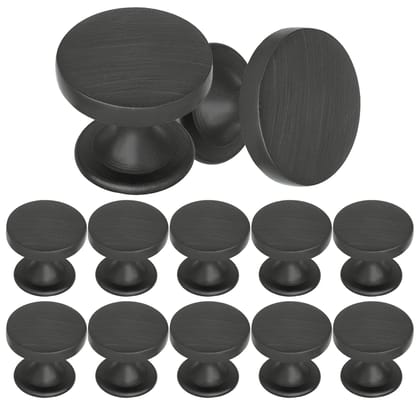 Matt Black Solid Zinc Round Cabinet Knob 1.18 inch 12 Pcs