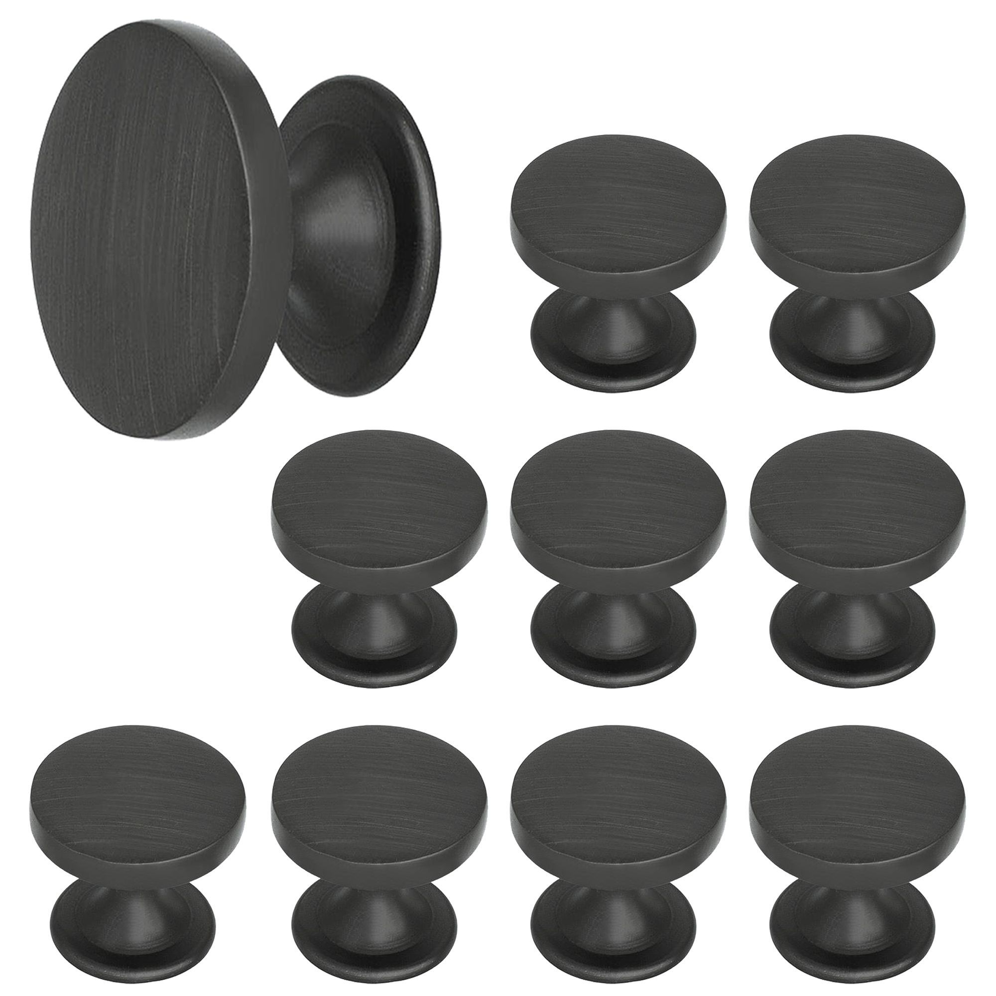 Matt Black Solid Zinc Round Cabinet Knob 1.18 inch 10 Pcs